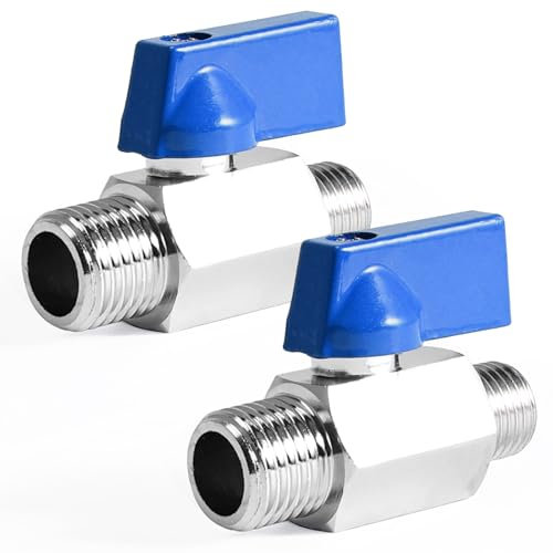 2 valvole a sfera 3/8 pollici, 3/8 AG x 3/8 AG, mini valvole a sfera G3/8, in ottone, mini valvola a sfera in ottone, interruttore di intercettazione con manico blu, interruttore per rubinetto