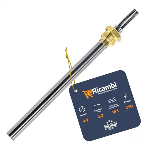 ERICAMBI®, Resistenza Candeletta Cartuccia Accensione per Stufe a Pellet HT62653 con Raccordo Filettato 3/8 Gas, Lunghezza Totale 153 mm - Potenza 250W, per Modelli Deville Klover MBZ