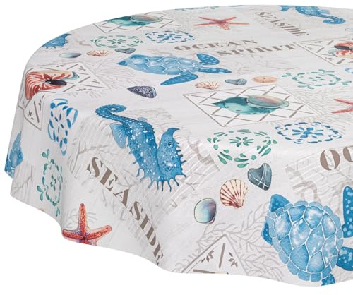 ANRO Wachstuchtischdecke Wachstischdecke Wachstuch Tischdecke abwaschbar Gartentischdecke Wasserabweisend Rund 140cm Schnittkante Ozean