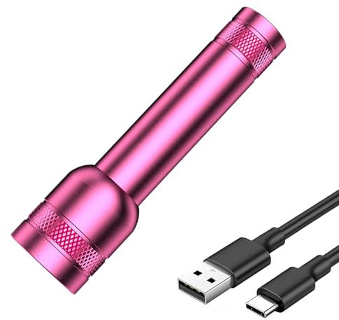 MODOAO Taschenlampe LED Aufladbar, Hight Lumen Flashlight extrem hell mit 3-Modi,Zoomable Mini Taschenlampe mit langer Laufzeit, Wasserdichte Torch Light für Camping Angeln Notfall im Freien(pink)