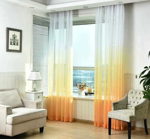 Wycian Lamellenvorhang Ösenvorhang Farbverlauf Orange Voile 2er Pack Farbverlauf H214 x B137 cm (2er Pack) Gaze