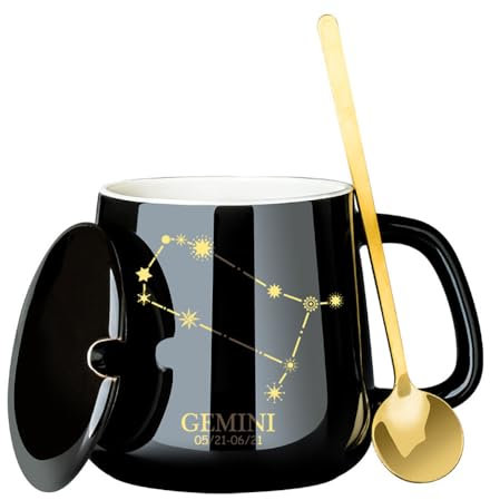 Treer Kaffeetasse Porzellan, Sternbild Kaffeebecher mit Henkel Geschenke für Frauen, Männer Teetasse, Espressotassen, Mokkatassen für Büro und Zuhause, Mikrowellensicher (Zwillinge,400ml)