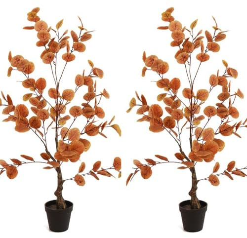 Zstar 2 Stück Künstlicher Eukalyptusbaum Groß, 90cm Künstliche Pflanzen Ficus-Baum im Topf, Groß Zimmerpflanze Kunstbaum im Topf Lebensechter Pflanze für Wohnzimmer Schlafzimmer Büro Zimmer Deko