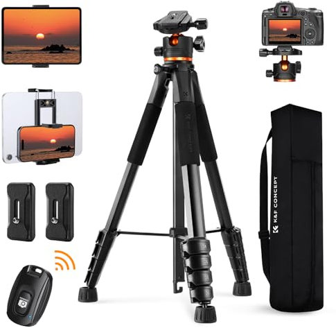 K&F Concept Kamerastativ S255A3+BH-36,190cm Handy-Stativ,Tripod für Canon Nikon Sony Kamera/DSLR/Camcorder,Stativ für Smartphone,Reisestativ mit Handy-Tablet-Halterung
