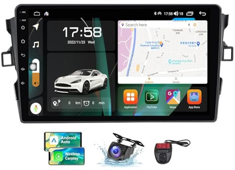 ZZPHKK Android 13 Double DIN GPS Car Radio für Toyota Auris 1 E150 2006-2012 mit Carplay Android Auto 9 Zoll HD Touchscreen FM RDS DAB+ Autoradio Bluetooth 5.0 WiFi GPS SWC + DVR Camera(NF-7)