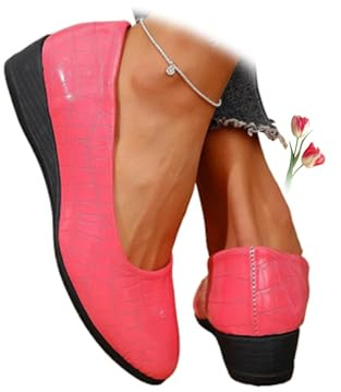 Women's Lightweight Leather Shoes, Women's Comfort Arch Support Wedge Slip-On Shoes Ladies Low Heel Work Ballerina Loafer Shoes