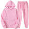 Ensemble Sweat Homme Survêtement 2 Pièces Hoodie à Capuche Ajustable + Pantalon Jogging Tenue de Sport Décontractée Automne Hiver Couleur Unie Survetement Training Gym Running Streetwear Rose L