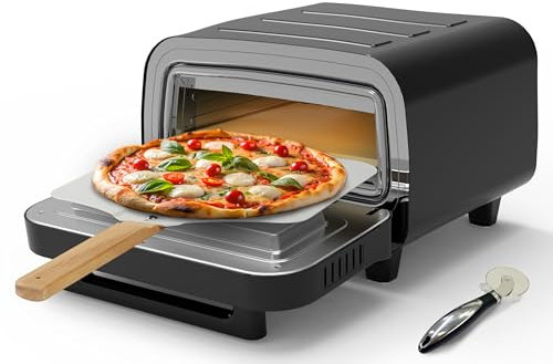 Forno elettrico per pizza – 6 programmi, 1700 W, fino a 450 °C, touchscreen LED e alloggiamento in acciaio inox, per pizze da 32 cm, incl. pietra per pizza e pala per pizza