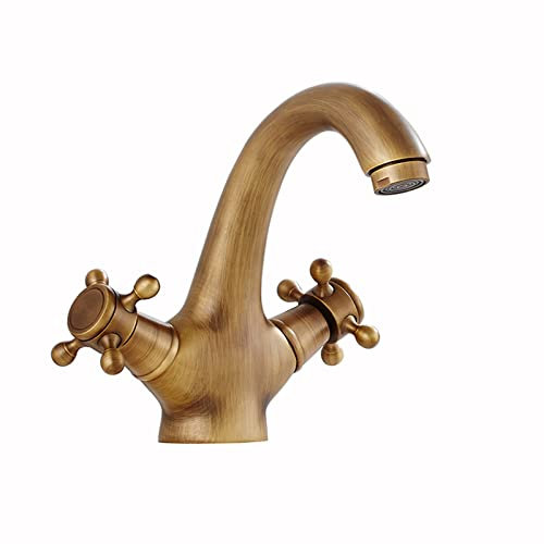QTYQWC Antike Messingwaschbecken Wasserhahn mit doppelten Griffen eines Loch -Design kompatibel mit Balkon mit schwarzem Finish.