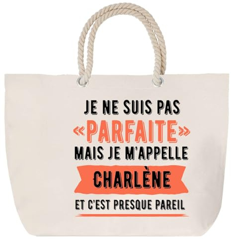 Sac de plage anse corde Charlène Parfaite Cabas femme cadeau anniversaire Noël fête des mères mamie humour, Grand Sac Sport Voyage Shopping