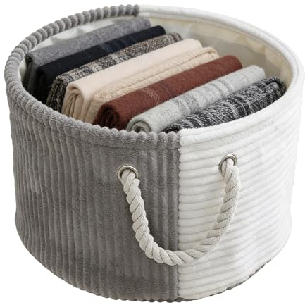 Panier à linge en corde de coton, Corbeille de rangement ronde avec poignées, Diamètre 33 cm x Hauteur 20,5 cm, Tissu anti-boulochage, Design avec poignées, Grande capacité