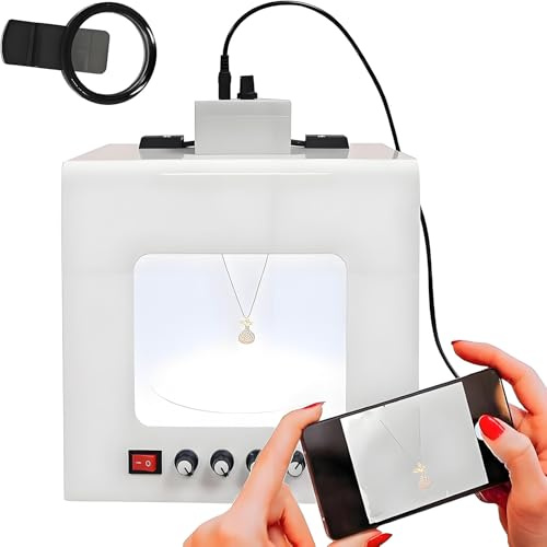 HEIHEIZI Light Box Potenziata, Kit Light Box per Fotografia Professionale di Gioielli con Piattaforma Girevole Regolabile a 360°, CRI >92%, per Fotografia di Gioielli/Orologi/Cosmetici TB200