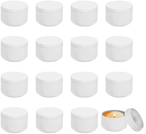QUARKZMAN 3oz Barattoli Per Candele, 16 Pz Barattoli Di Latta Per Candele Con Coperchio Contenitori Rotondi Vuoti In Latta All'Ingrosso Per Conservare Tè E Creare Artigianato, Bianco