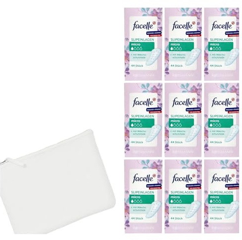 10tlg Set | 9x44 Stück facelle Slipeinlagen Micro Trocken & Diskret Tägliche Hygiene + Etui-Bag