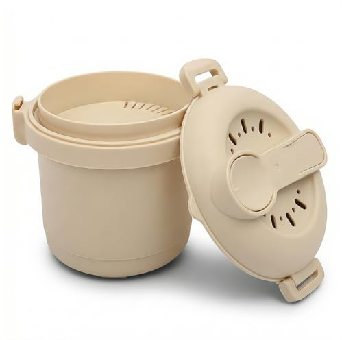 Irishom Microwave Rice Cooker Makes, Mini Reiskocher für Sushi Reis, Mikrowellen Reiskocher mit Deckel & Löffel, für Büro & Küche