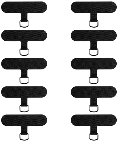 Exircy 10 Stück Handyband Universal Pads, Multifunktion Handy Lanyard Patch Ultra-Dünnes Haltbarer Handy Sicherung Patch Pads Mit Metallring Für Meisten Smartphones Standard Handyhülle (Schwarz)