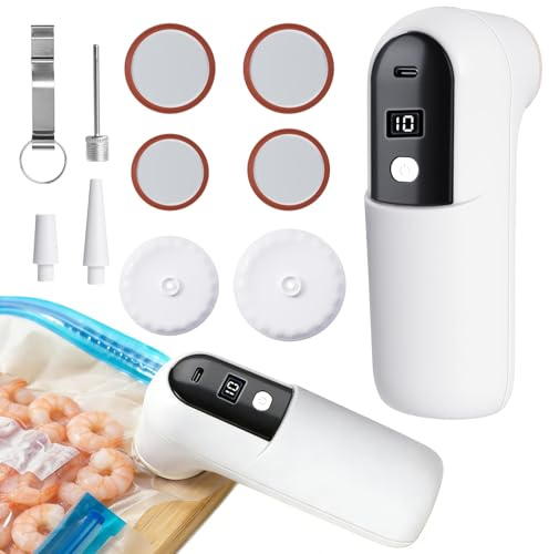 6 IN 1 Vakuumiergerät Set, Mini Handvakuumierer, Vakuumierer für Einmachgläser mit 4 Deckeln und 3 Düsen,Quick-Fill Inflator Deflator für Gläser, Vakuumbeutel, Luftbett,USB-Aufladung