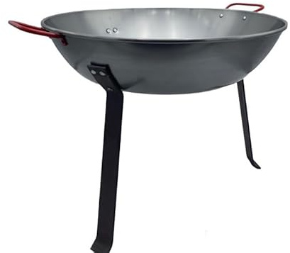Sartén con patas de Acero Pulido 40 cm con Asas (Diámetro Total) para Leña – Gran Capacidad, Cocina Tradicional, Resistente
