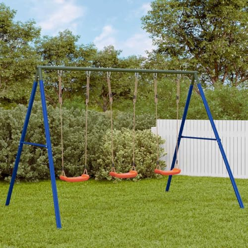 Runheo Schaukel-Set mit 3 Schaukelsitzen aus lackiertem Stahl, A-förmiges Schaukelgestell für Garten und Spielplatz, verstellbare Seile, 150 kg Traglast, für Kinder 3 bis 10 Jahre