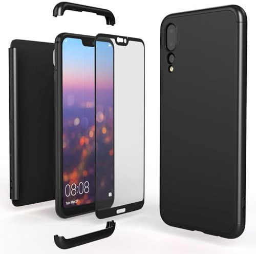 NALIA Funda Integral Compatible con Huawei P20 Pro, Carcasa Completa con Cristal Templado, Ultra-Fina Movil Cubierta Dura Bumper Delantera y Trasera Hard-Case Phone Cover, Color:Negro