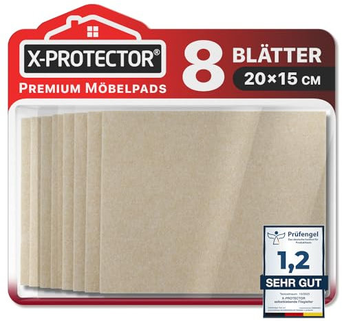 X-Protector Filzgleiter 8 Stück 20 x 15 x 0.5 cm - Prämie Möbelgleiter Beige - Filz Selbstklebend - Bodenschoner für Stühle - Große Menge an Filzgleiter Selbstklebend - Schützen Sie Ihre Böden