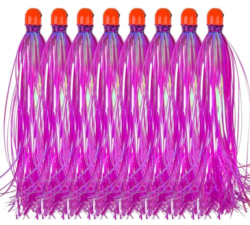 Mylar Flash Teaser Tail Bucktail Fishing Teasers Weighted Jig Head Saltwater Mylar Fishing Skirts Bait Bullet Sinker Head 0.35 Ounce with Mylar Flash Skirts Hair 8pcs/Pack