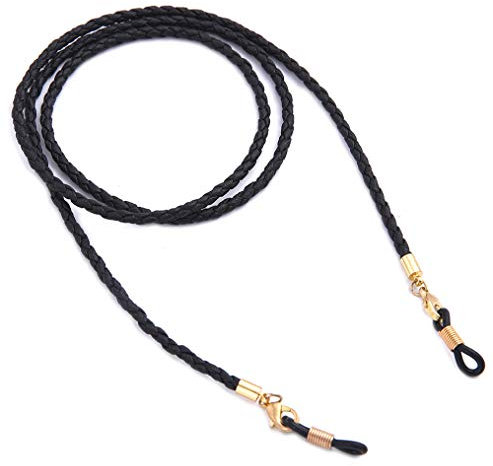 cooltime Modische Schwarze Lederbrillenkette Halsriemenstütze für Frauen Männer