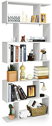 COSTWAY Bücherregal, Standregal mit 6 Ebenen, Raumteiler Regal, Büroregal freistehend, Aufbewahrungsregal für Wohnzimmer, Schlafzimmer, Büro, 192 x 80 x 23 cm (Weiß)