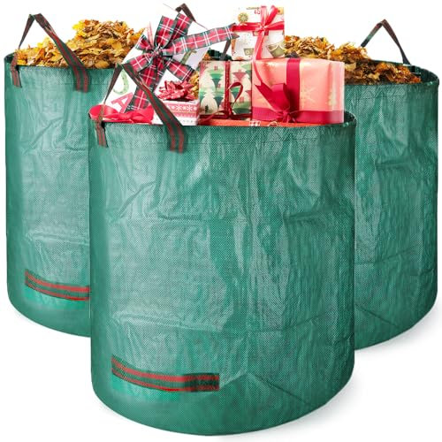 Rieeyrslza Gartensäcke 3 x 272L Gartenabfallsack aus robustem Polypropylen Gewebe (PP) Stabile Gartenabfallsäcke Rasensack Selbststehend und Faltbar Laubsäcke