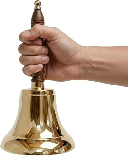 Große und schwere Handglocke aus massivem Messing für Hochzeiten, Weihnachten, Schule, 27,9 cm (H) 12,7 cm (T), poliertes Messing The Metal Magician