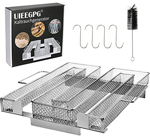 UIEEGPG Generador de humo frío de acero inoxidable, generador de humo frío con asas para ahumar carne pescado – para ahumar, ahumar, barbacoa de bola para ahumar en frío (22,5 x 21,5 x 4,5 cm)