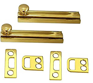 QCAA Solid Brass Surface Bolt, 3, Polished Brass, 2 Pack, Made in Taiwan