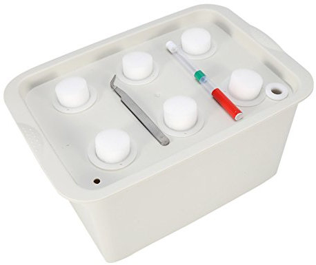 Oumij Hydroponic Anzucht System, 6 Löcher Aeroponic Growing System 28 * 19 * 14cm Aufzucht Hydroponikbox mit 6 Pflanzbecher+6 Schwammwürfel+Boje+Zange+Bojenkabine(Grau)