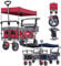 Arebos Bollerwagen Premium faltbar mit Dach | Handwagen | Faltwagen | Transportwagen | klappbar | bis 100 kg Tragkraft | Vorder- und Hinter-Bremse | Inkl.Tragetasche | Rot