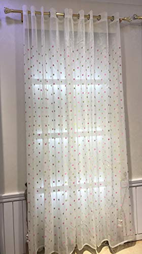 Lactraum Gardine Wohnzimmer Lila Tranparent Bestickt rosa grün Punkte Voile mit Ösen 100 x 245 cm (BxH)