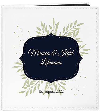 Maverton Fotoalbum zum Selbstgestalten mit Aufdruck - für 240 Fotos 10x15-60 schwarze Seiten - Größe 33x30cm - Weiß - personalisierte Geschenke zum Hochzeitstag zur Hochzeit