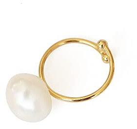 AIMERLUNE Natürlicher barocker großer Perlenring, französischer Retro-Ring, verstellbarer Ring