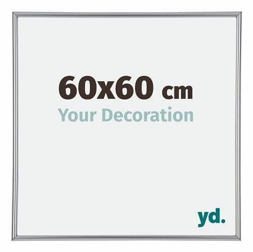 yd. Your Decoration - Bilderrahmen 60x60 cm - Silber Hochglanz - Bilderrahmen aus Kunststoff mit Acrylglas - Antireflex - Rahmen 60x60 cm - Annecy