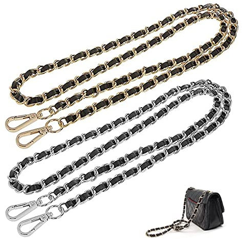 Ylinwtech 2 Stück Taschenkette,Handtasche Kettenriemen Damen Taschenkette Gold Metall Verstellbar Kette Trageriemen Trageriemen Umhängetasche Ersatz Handtasche Ketten (Gold/Silber)