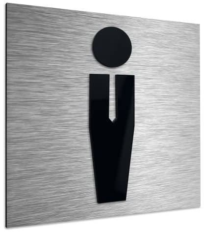ALÚMADESIGNCO Cartello Bagno Maschio, Cartellonistica Per Toilette Maschile - WC Targa Uomini/Cartelli Servizi Igienici Uomo - Pittogrammi Maschi Adesivi Porte, Insegna Bagni - 12 x 12 cm