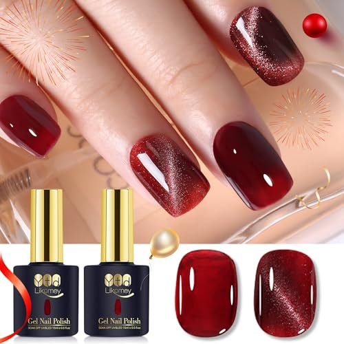 YTD Likomey UV Nagellack Set,2 Pcs 15ml Cat Eye Beerenrot und Translucent Beerenrot mit Magnet,Transluzent Shellac Nagelgel Katzenauge Jelly UV/LED Gellack