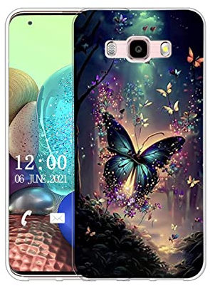 Sunrive Hülle Kompatibel mit Samsung Galaxy J5 2016 Silikon,Transparent Handyhülle Schutzhülle Etui Karikatur Muster Weiches TPU Silikon Case (Schmetterlinge, Dschungel, Blumen) MEHRWEG