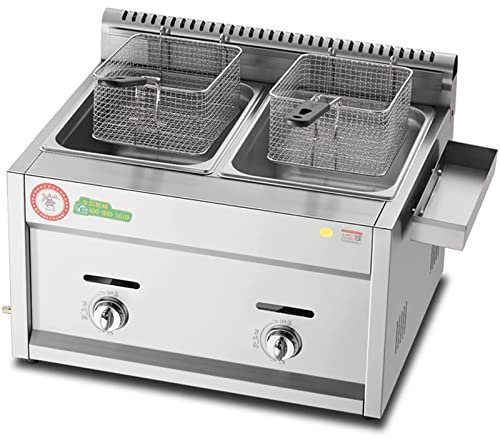 CHEMYO Friteuse, friteuse à gaz Commerciale de Grande capacité 20 L avec bac d'assaisonnement et 2 paniers de friture, friteuse GPL en Acier Inoxydable pour Frites, Beignets, Poisson, Facile à Nett