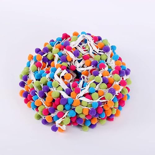10m Pompon Borte, Rainbow Pom Bommelborte Bommelband Bommel Fringe Trimm Ball Fransen Quasten Trim Pom Poms Bälle Fransenbesatz Bunt für DIY Handwerk Kleid schal Hut Vorhang Dekoration Nähzubehör