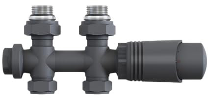 SUNXURY Hahnblock Heizkörper Set für Badheizkörper Eckform Heizungszubehör inkl. Multiblock mit Thermostatkopf Anthrazit