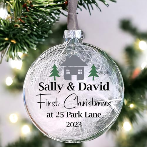 New Home Gift Personalised First Christmas in our New Home Bauble First Home Keepsake New Home Christmas Decoration 8cm Glass Bauble