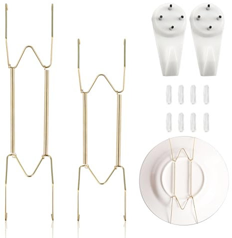 Ownkim Set 2 Ganci per Piatti da Parete in Acciaio Inox - Supporti Decorativi per Piastre 8-10 cm, Resistenti e Eleganti, Ideali per Esposizione di Piatti e Decorazioni