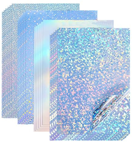 SamHeng 12p Carta Adesiva stampabile olografica, Carta Adesiva Impermeabile, Carta Adesiva in Vinile Arcobaleno per Stampante a Getto d'inchiostro, Adesivo Autoadesivo A4 per Scrapbooking Artigianale