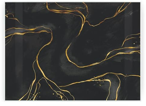 Marble Print Rectangular Large Glass Worktop Protector - Black and Gold Marble Print Gift - Textured Kitchen Chopping/Cutting Board Worktop Saver with Non-Slip Feet 39cm x 28.5cm (15 x 11)