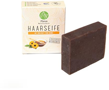 Mara Naturkosmetik - Feste Haarseife Honig– Pflegende Wellness Reinigung ohne Palmöl für Frauen und Männer – Naturseife - Nachhaltig, vegan, bio, umweltfreundlich, handgemacht und zertifiziert 1x90g
